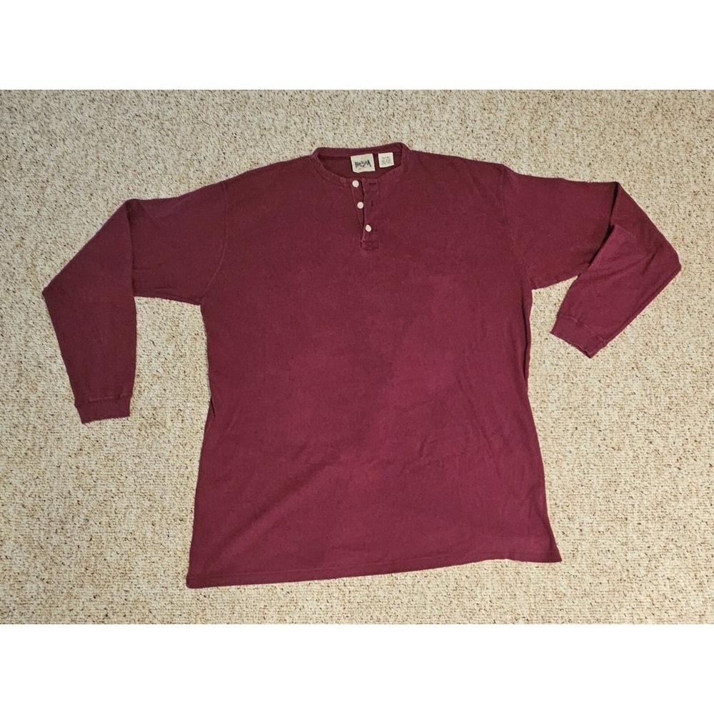 Basic Editions Henley Shirt Long Sleeve Casual‎ Top Burgundy Size 2XLT